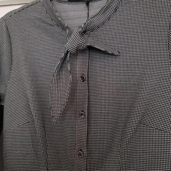 Allegra K Women's Tie Neck Button Up Work Office Plaid Houndstooth Midi Dress  - Picture 6 of 7